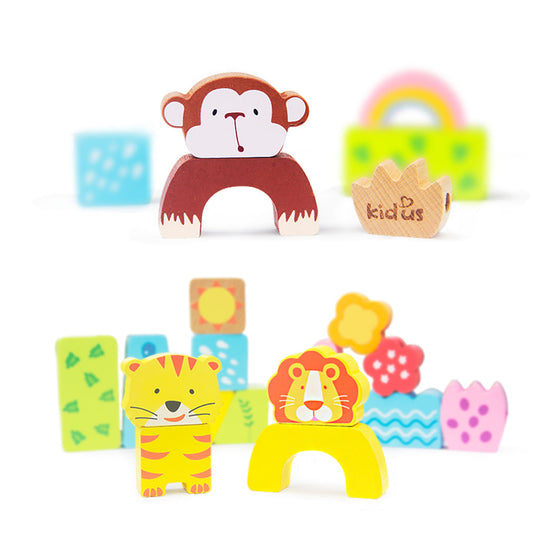 Boys building block children's toys with beech