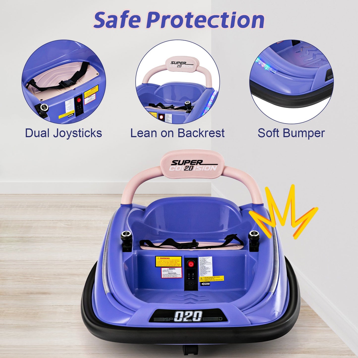12V Kids Bumper Car Ride on Toy with Remote Control and 360 Degree Spin Rotation-Purple