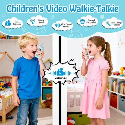 Video Walkie Talkies for Kids, Christmas Gift Handheld Rechargeable Video Intercom Kids Walkie Talkies, Indoor Outdoor Toys for Family Games, Outside, Camping, Hiking for Boys Girls Ages 3-12 (Blue/Pink)