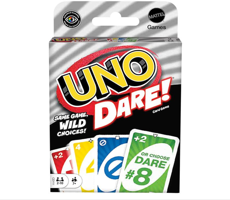 Mattel Games UNO Dare Card Game for Families & Parties Featuring Challenging & Silly Dares from 3 Different Categories