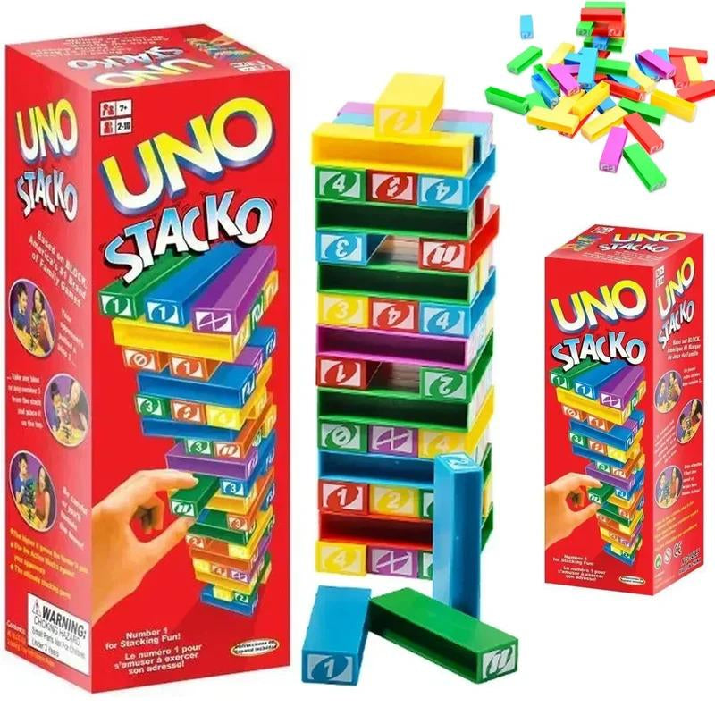 Stacko UNO Card Board Games Family Entertainment Poker Party Early Education Puzzle Stackoed Toy Playing Cards Birthday Gift