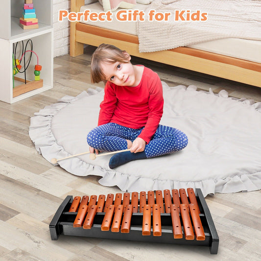 25 Notes Xylophone Wooden Percussion Educational Instrument with 2 Mallets