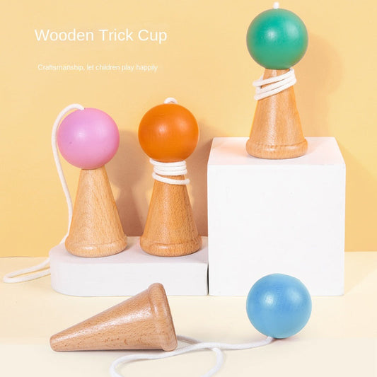 Hand eye coordination traditional toy wooden skill cup sensory integration training throwing and catching ball