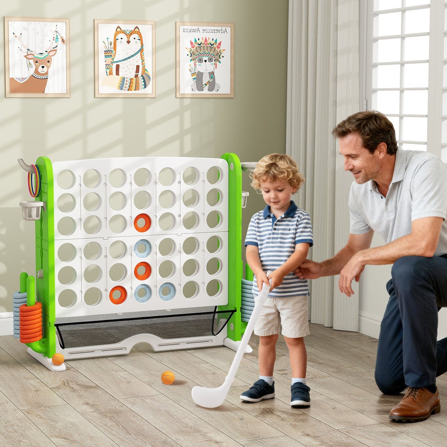 Jumbo 4-to-Score Game with Ring-toss and Basketball Hoop