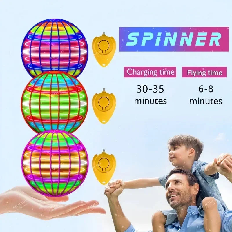 Hand-Controlled LED Flying Spinner Hover Ball 3.7 in (9.5 cm) — Indoor & Outdoor Kids Toy