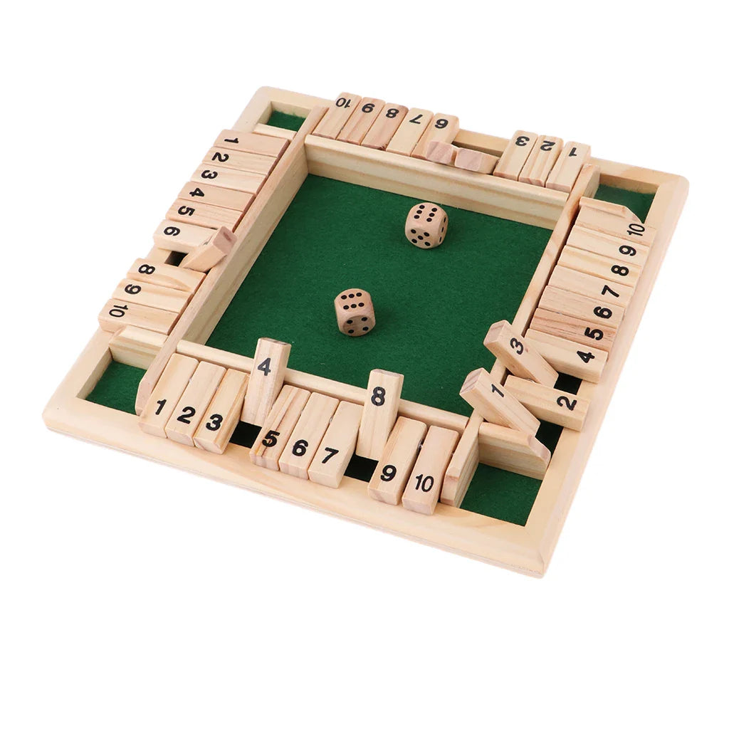 Wooden 4-Player Shut the Box Dice Game - Arithmetic Flip-Tile Party & Family Board Game