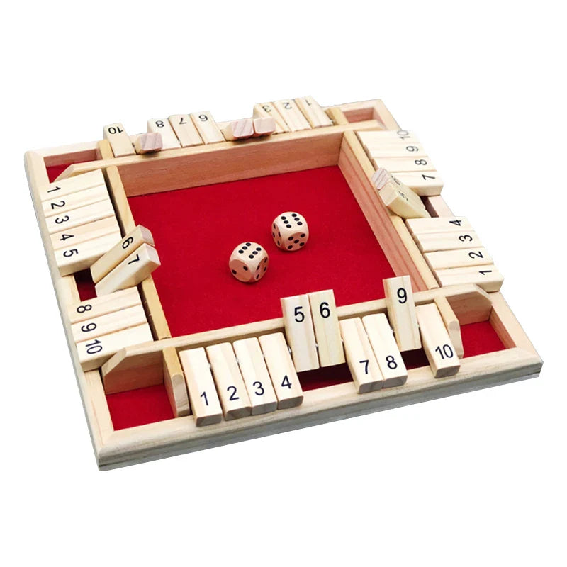 Wooden 4-Player Shut the Box Dice Game - Arithmetic Flip-Tile Party & Family Board Game