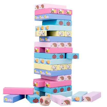 51-Piece Wooden Number & Animal Stacking Blocks Game – Domino Tower Educational Toy for Kids, Indoor & Outdoor Play