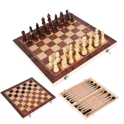3-in-1 Board Game Set Chess, Backgammon and Checkers with Dice for Travel and Parties