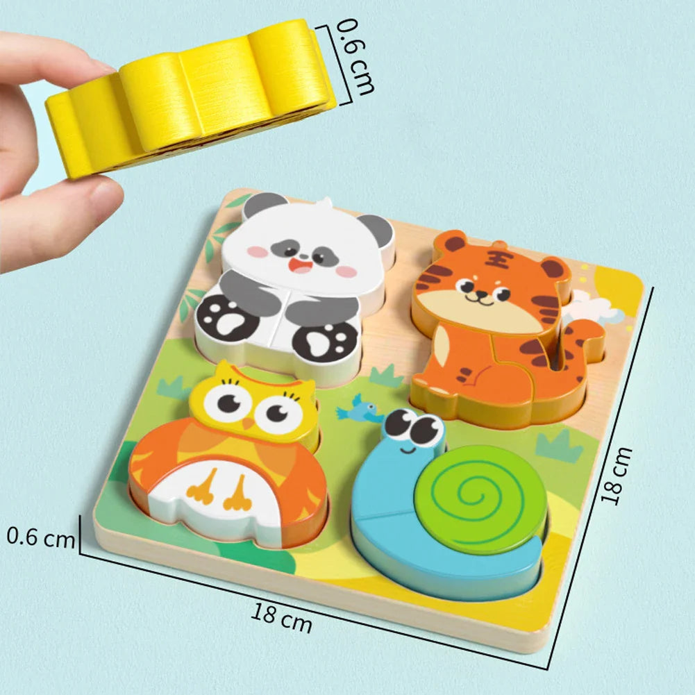 4-in-1 Wooden 3D Cartoon Animal Puzzle | Educational Toy for Kids
