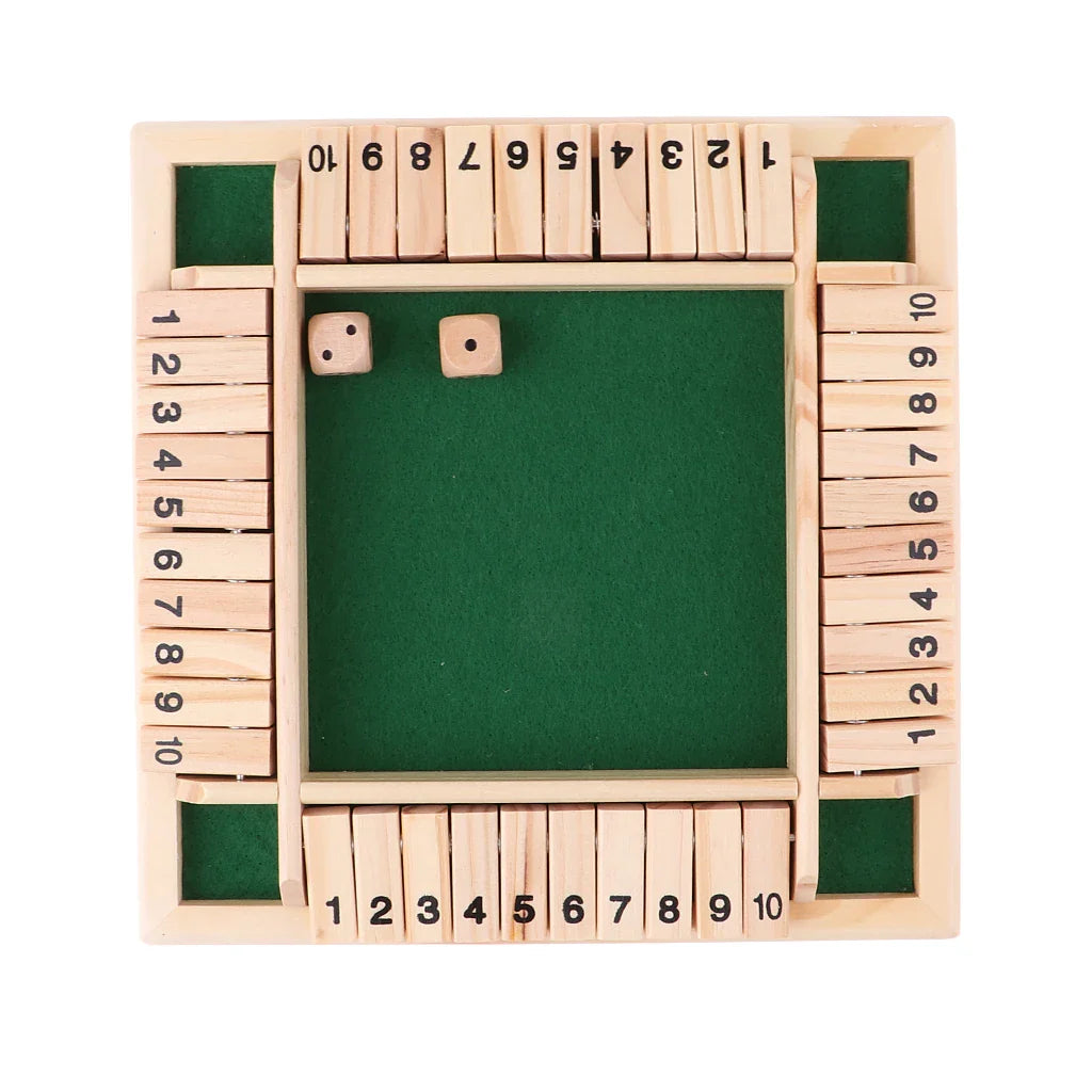 Wooden 4-Player Shut the Box Dice Game - Arithmetic Flip-Tile Party & Family Board Game