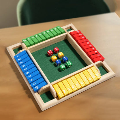 Wooden 4-Player Shut the Box Dice Game - Arithmetic Flip-Tile Party & Family Board Game