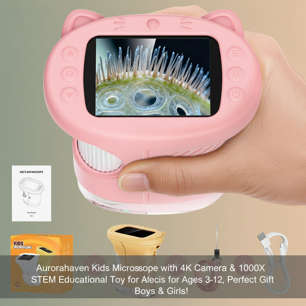 Aurorahaven Kids Microscope with 4K Camera & 1000X Magnification - STEM Educational Toy for Ages 3-12, Perfect Gift for Boys & Girls!
