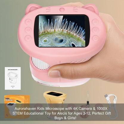 Aurorahaven Kids Microscope with 4K Camera & 1000X Magnification - STEM Educational Toy for Ages 3-12, Perfect Gift for Boys & Girls!