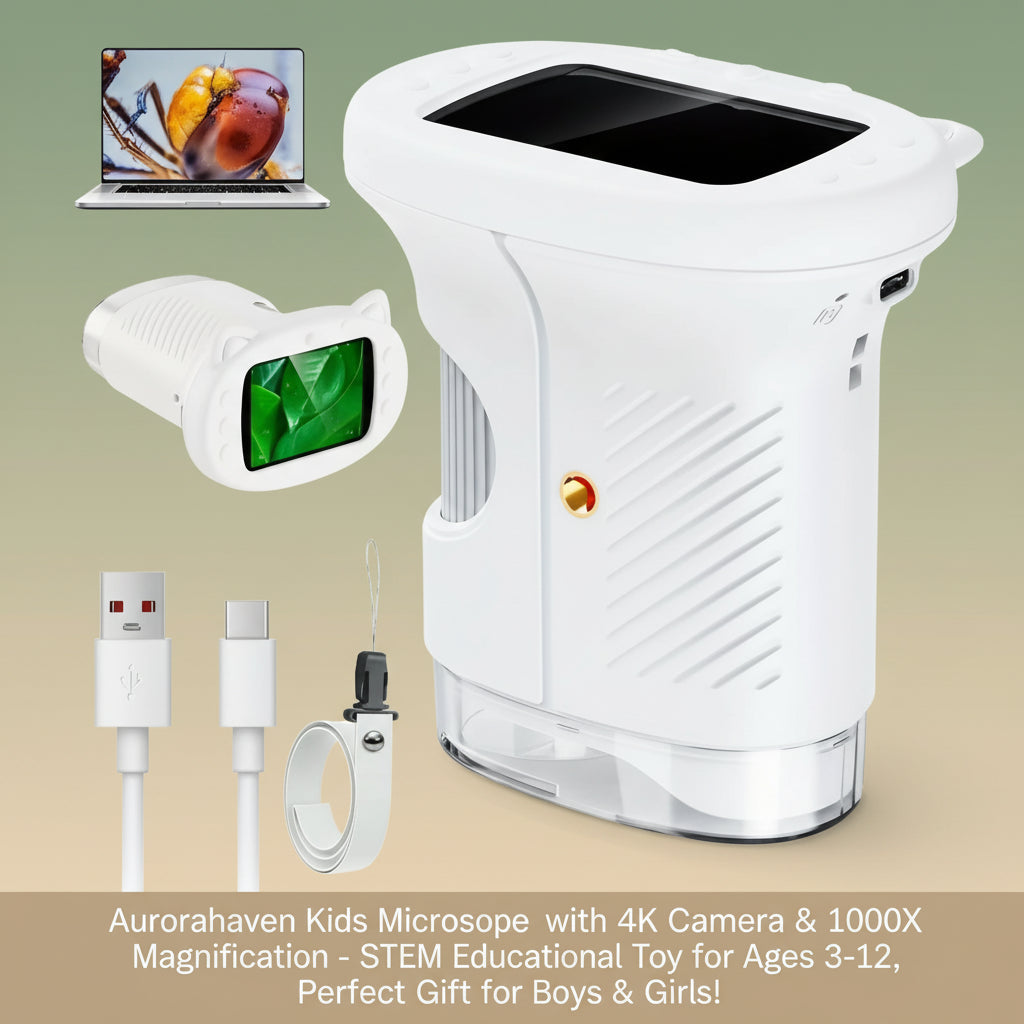 Aurorahaven Kids Microscope with 4K Camera & 1000X Magnification - STEM Educational Toy for Ages 3-12, Perfect Gift for Boys & Girls!