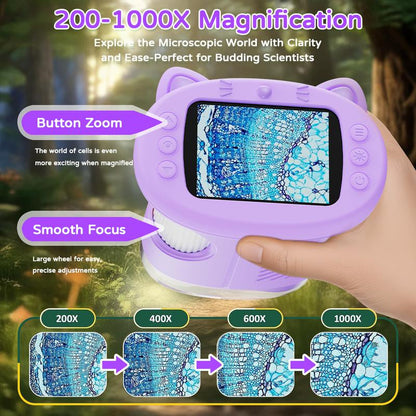 Aurorahaven Kids Microscope with 4K Camera & 1000X Magnification - STEM Educational Toy for Ages 3-12, Perfect Gift for Boys & Girls!