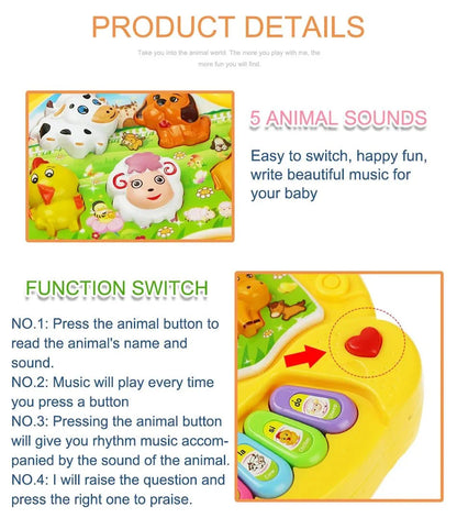 Kids Cartoon Piano Keyboard Toy | Educational Animal Sound Musical Instrument with Lights for Toddlers