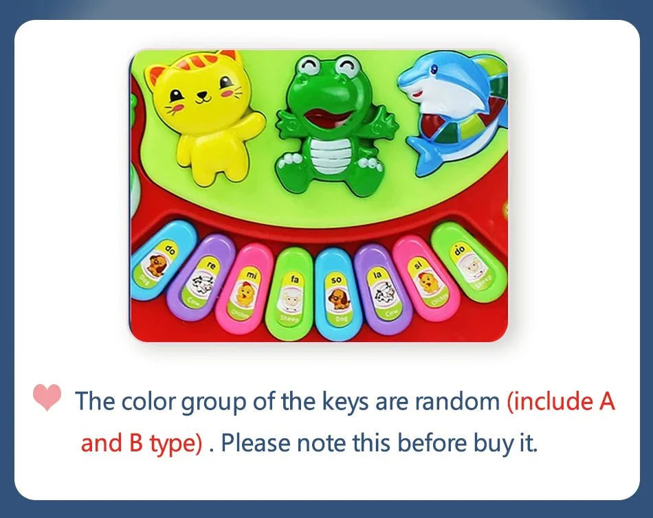 Kids Cartoon Piano Keyboard Toy | Educational Animal Sound Musical Instrument with Lights for Toddlers