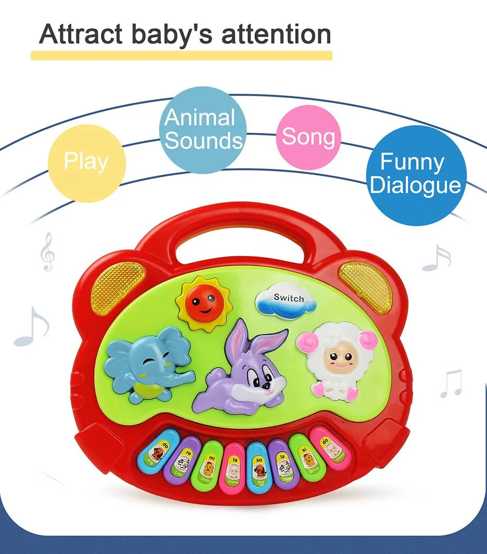 Kids Cartoon Piano Keyboard Toy | Educational Animal Sound Musical Instrument with Lights for Toddlers
