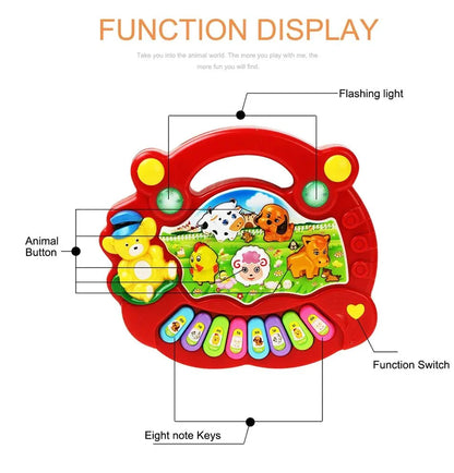 Kids Cartoon Piano Keyboard Toy | Educational Animal Sound Musical Instrument with Lights for Toddlers