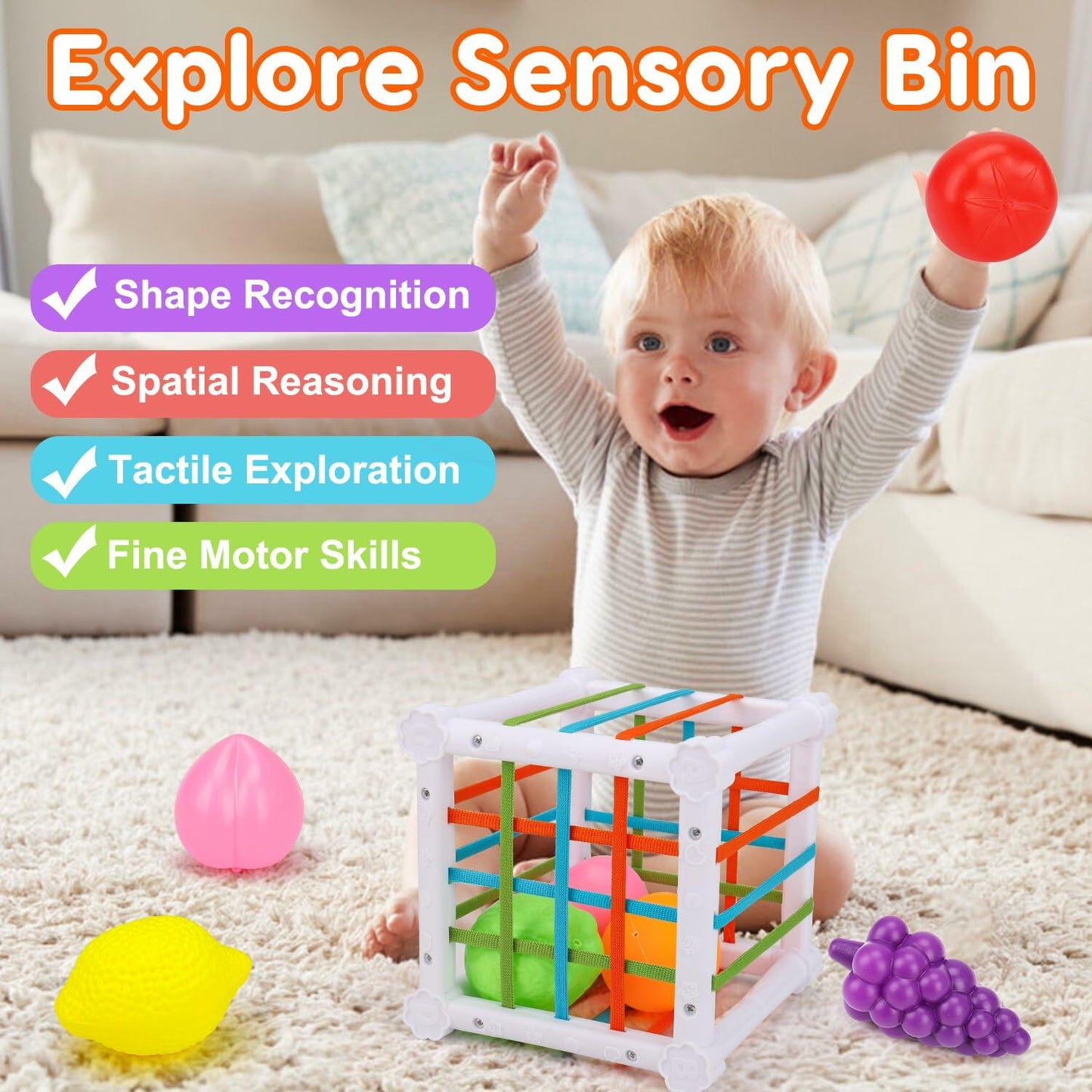 Qirptey Montessori Baby Toys Infant Pull String Stacking Cups Multicolor